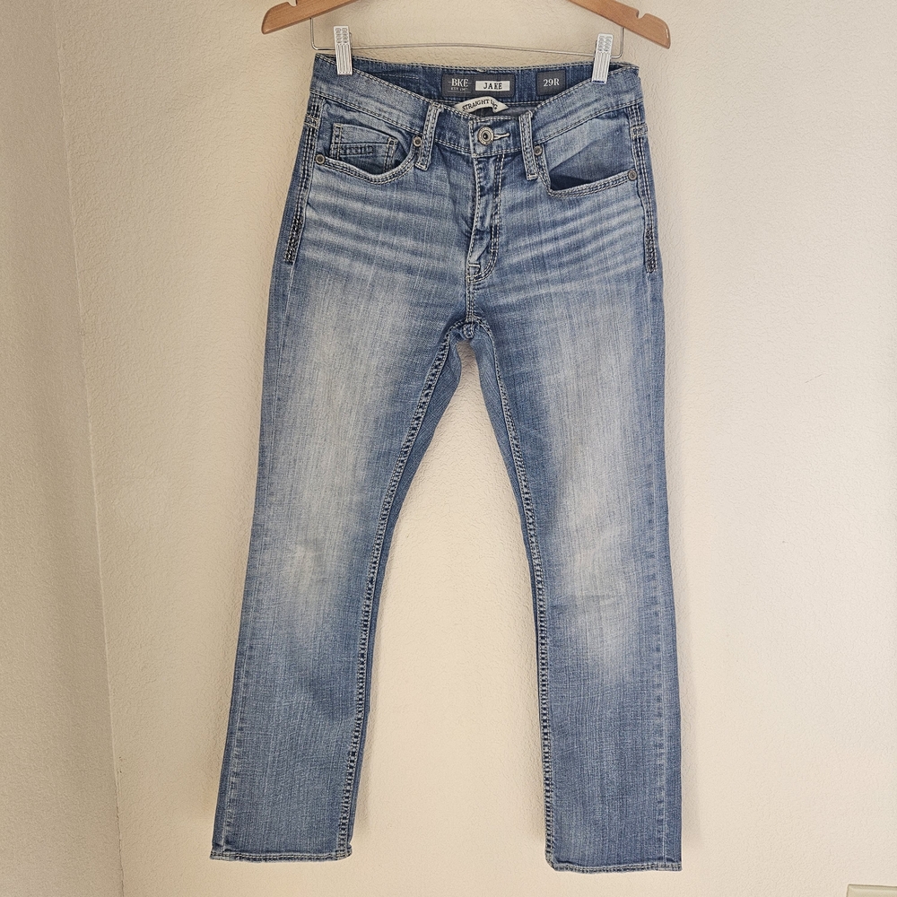 BKE Jeans Men 29R (29x30) Jake Straight Leg Blue Denim Buckle Western Stretch
